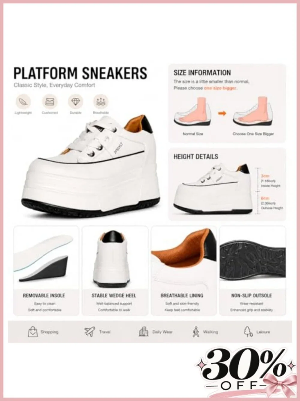 Platform Sneakers Women Chunky Casual Lace Up Comfort Shoes